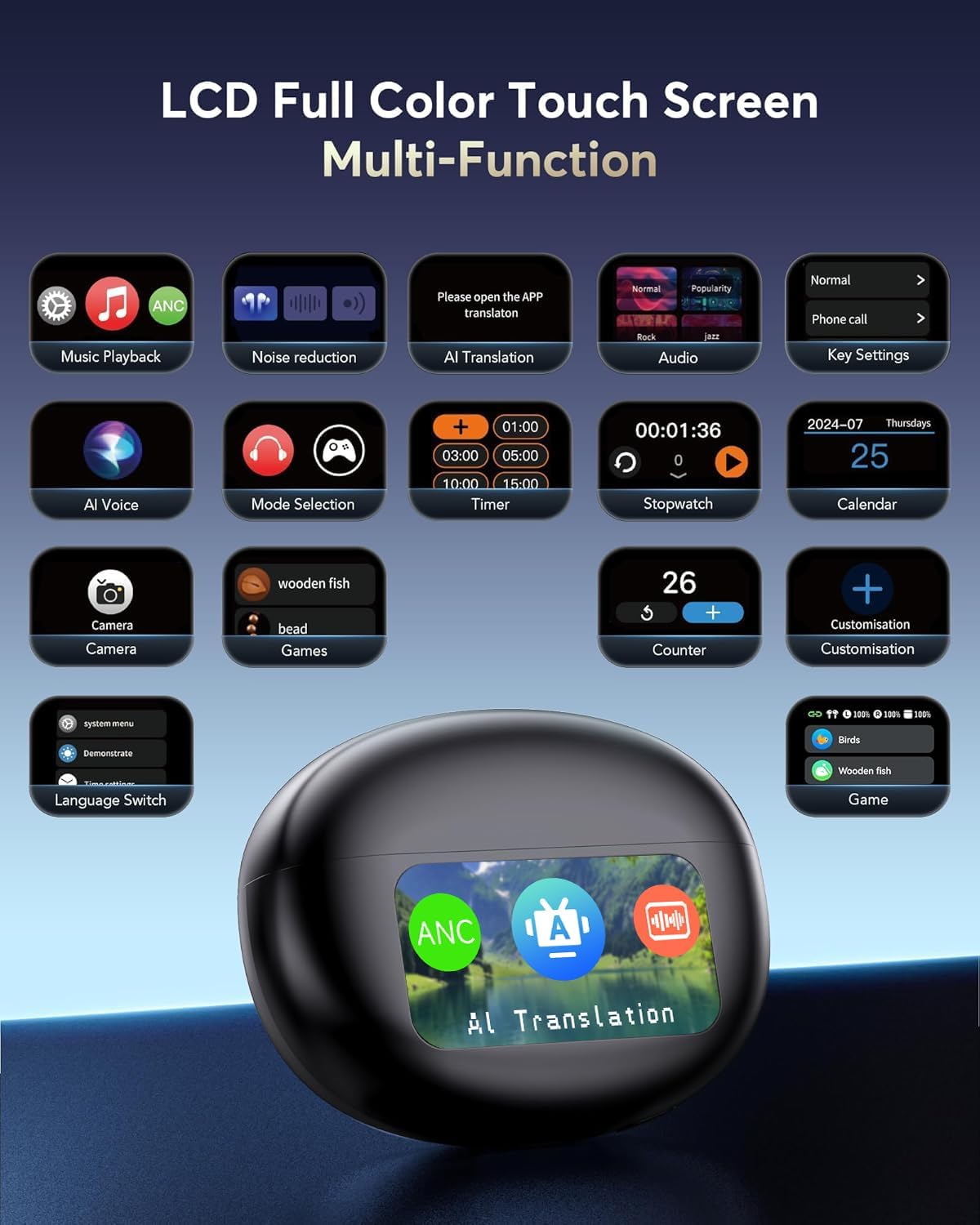 AI Translation Earbuds Real Time,188 Language Translator Earbuds, Audifonos Traductores Inglés Español,3-in-1 Translating Device,Noise Cancelling Translate Ear Buds with for Travel & Business Meetings